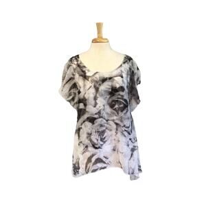 Energe Worldwear Tank w/ Black & White Floral Print Sheer Overlay Blouse Size XL